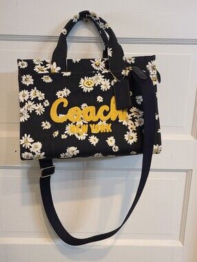 Coach Retired Daisy Canvas Tote with Yellow Coach Logo